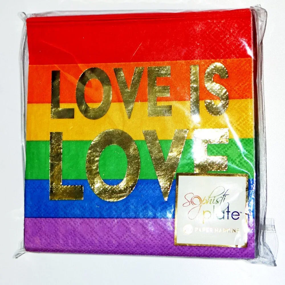 Love is Love Settings for 16 Dinner & Salad Plates, 40 Napkins Rainbow Pride NEW
